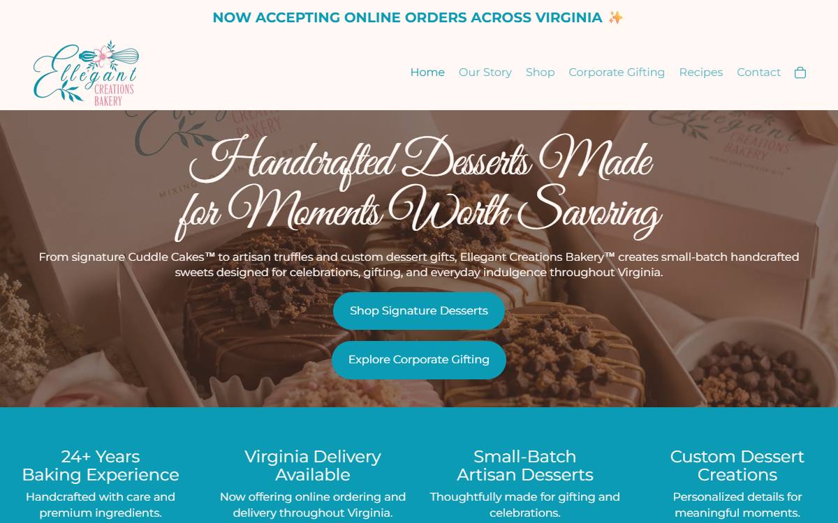 Ellegant Creations Bakery website
