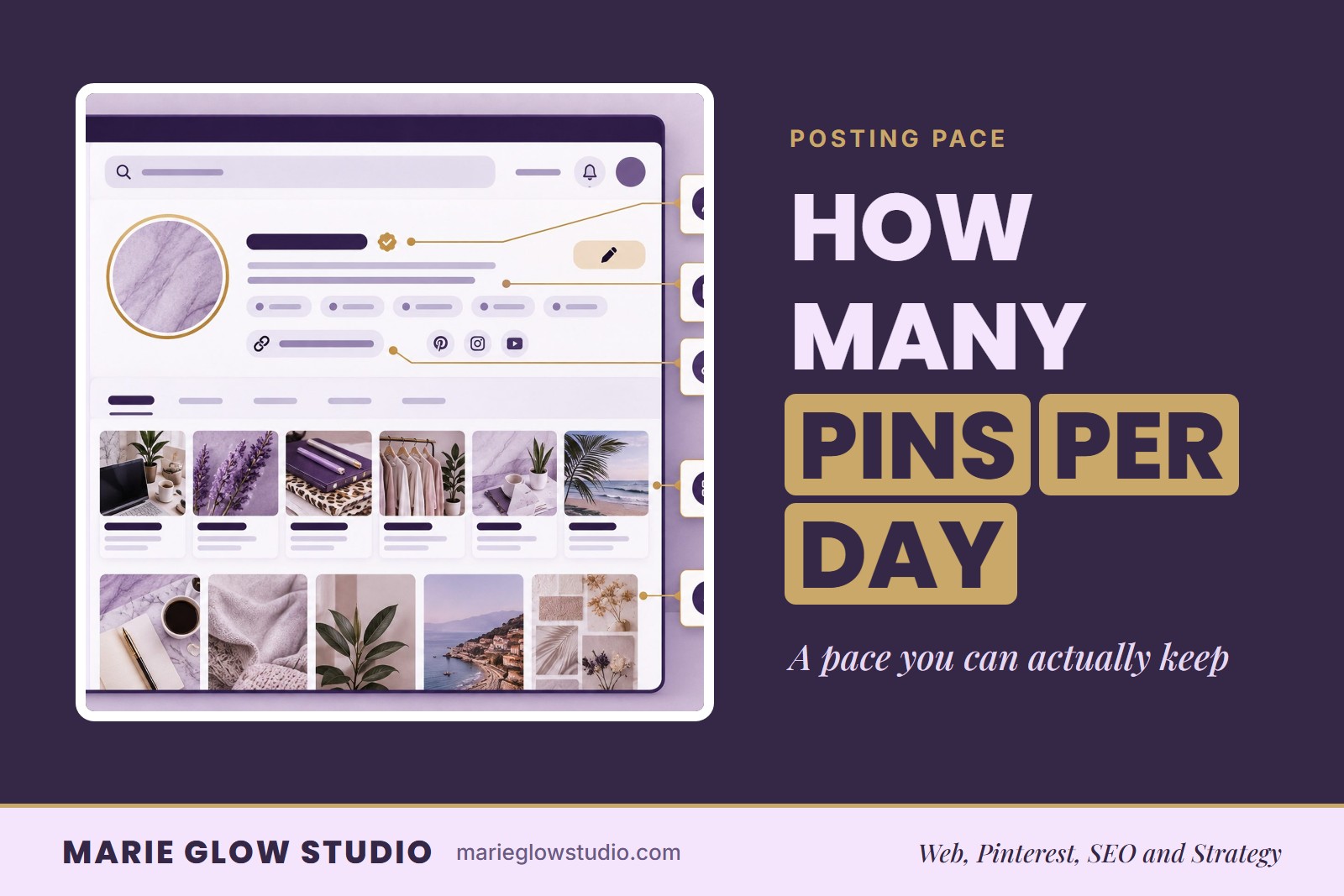 Marie Glow Studio blog graphic: How Many Pins Per Day