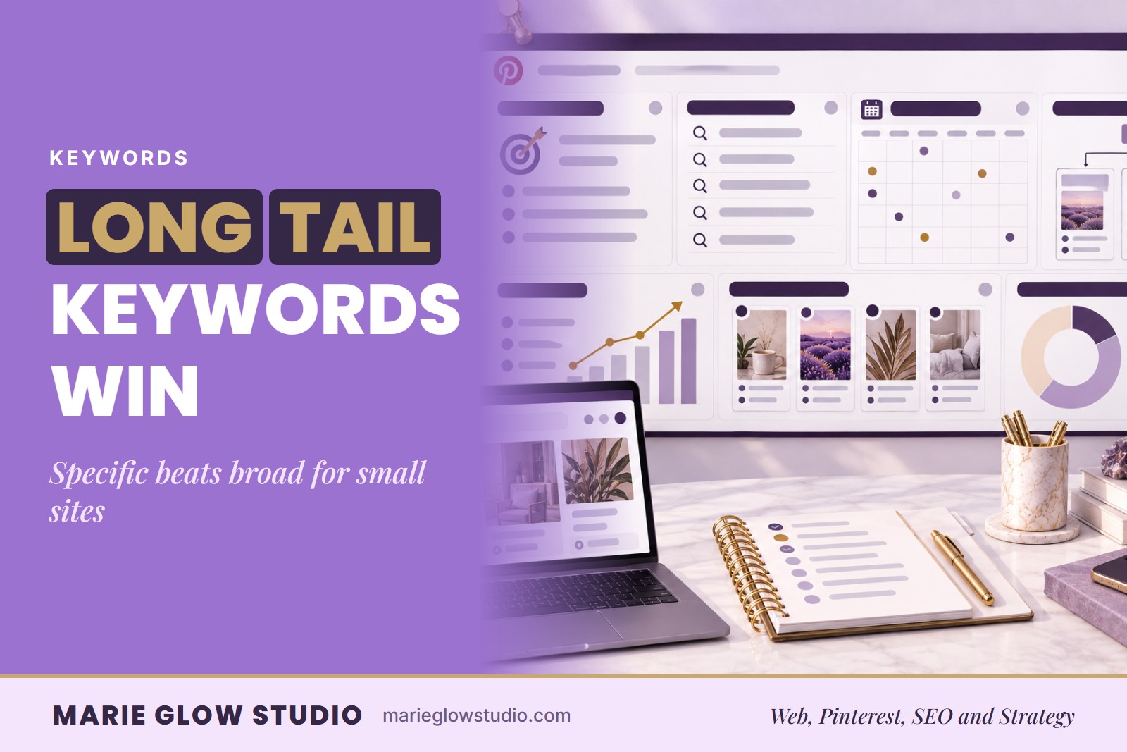 Marie Glow Studio blog graphic: Long Tail Keywords Win