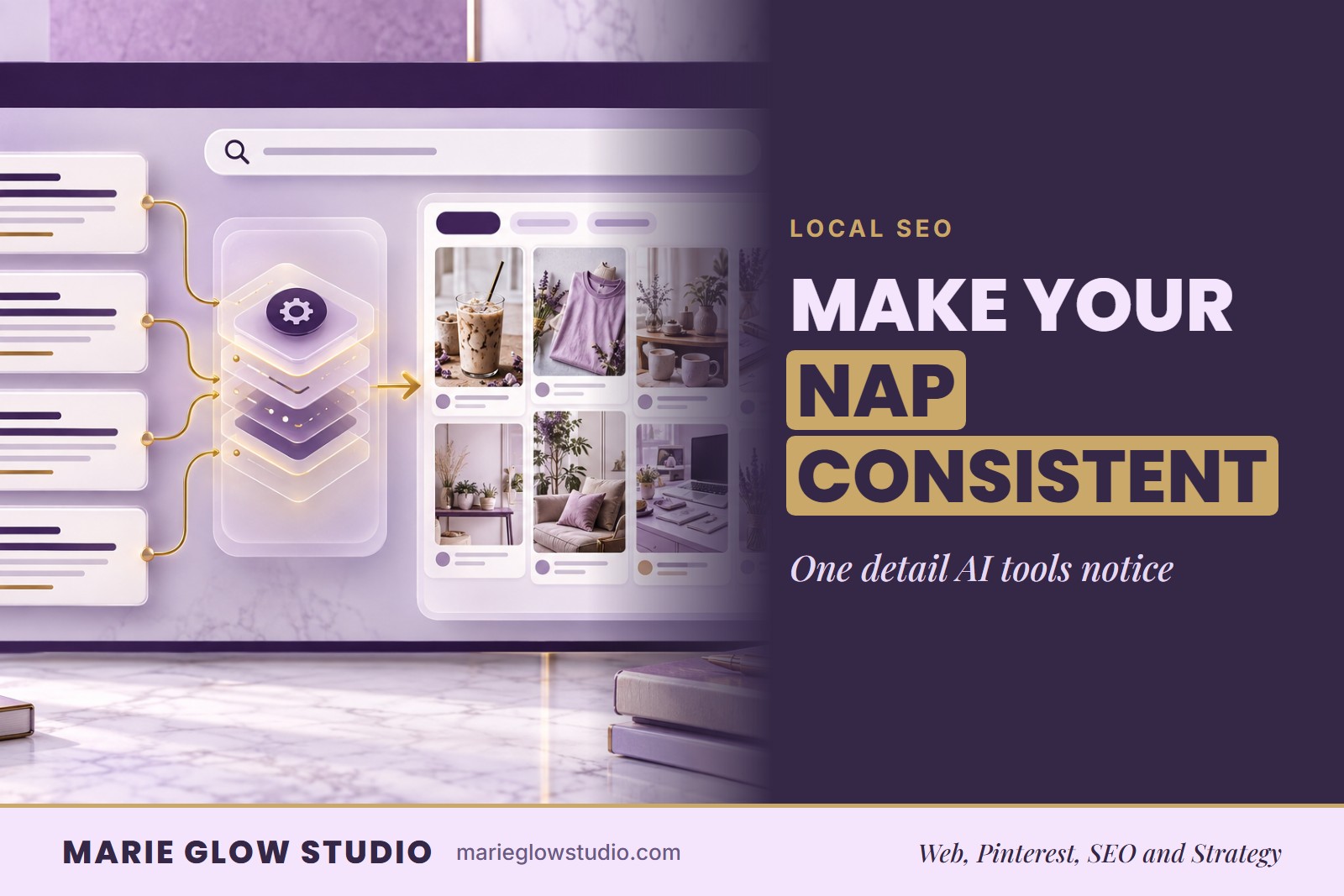 Marie Glow Studio blog graphic: Make Your NAP Consistent