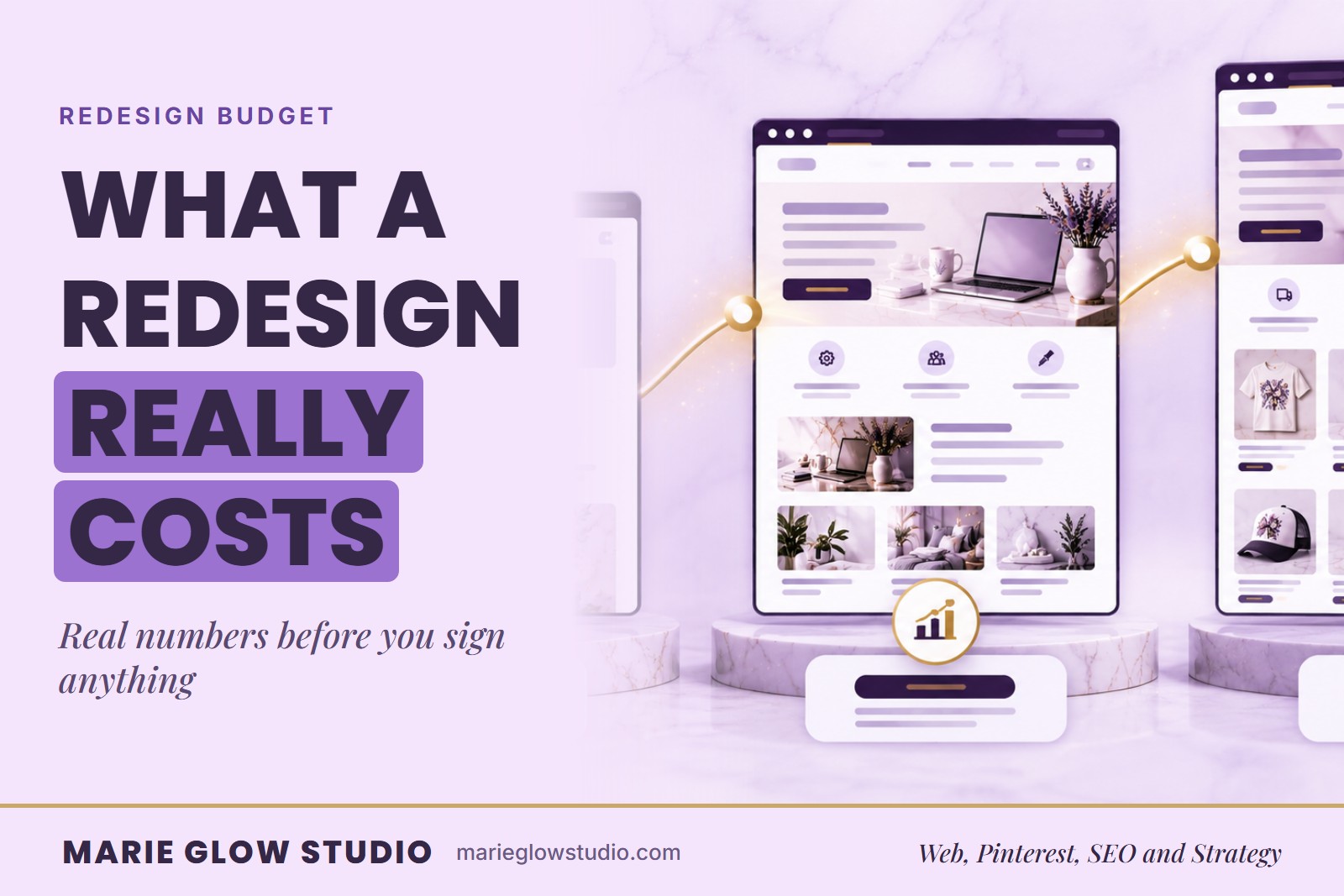 Marie Glow Studio blog graphic: What A Redesign Really Costs