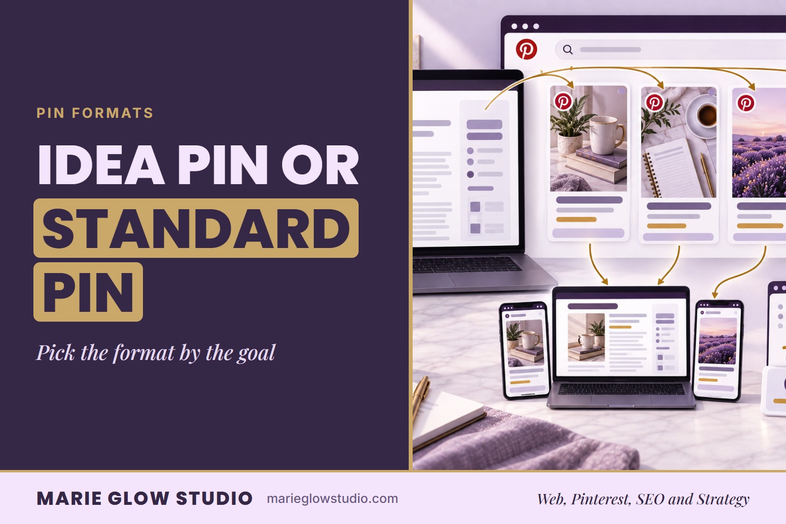 Marie Glow Studio blog graphic: Idea Pin or Standard Pin