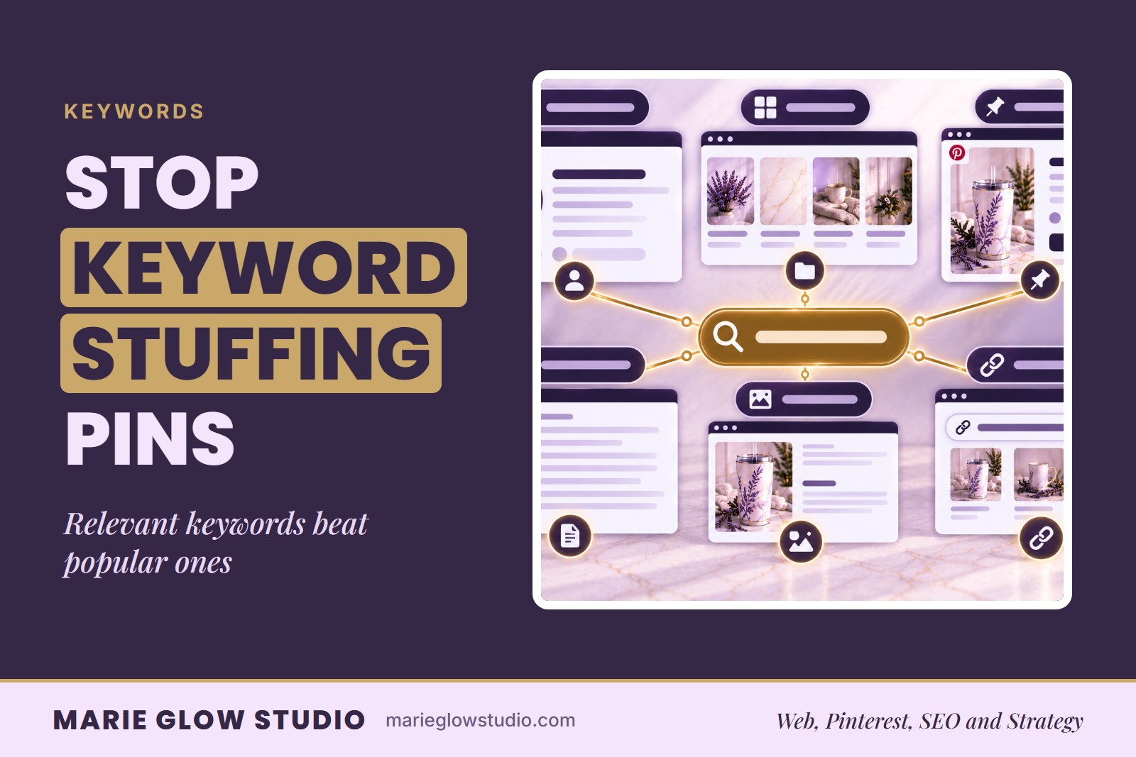 Marie Glow Studio blog graphic: Stop Keyword Stuffing Pins